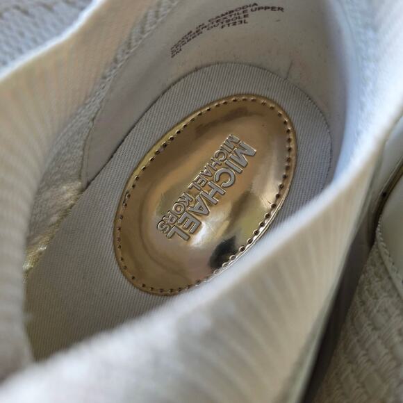 NEW Michael‎ Kors Women Georgie Knit Trainer Lace Up Sneakers Size 6M White Gold - Picture 8 of 10